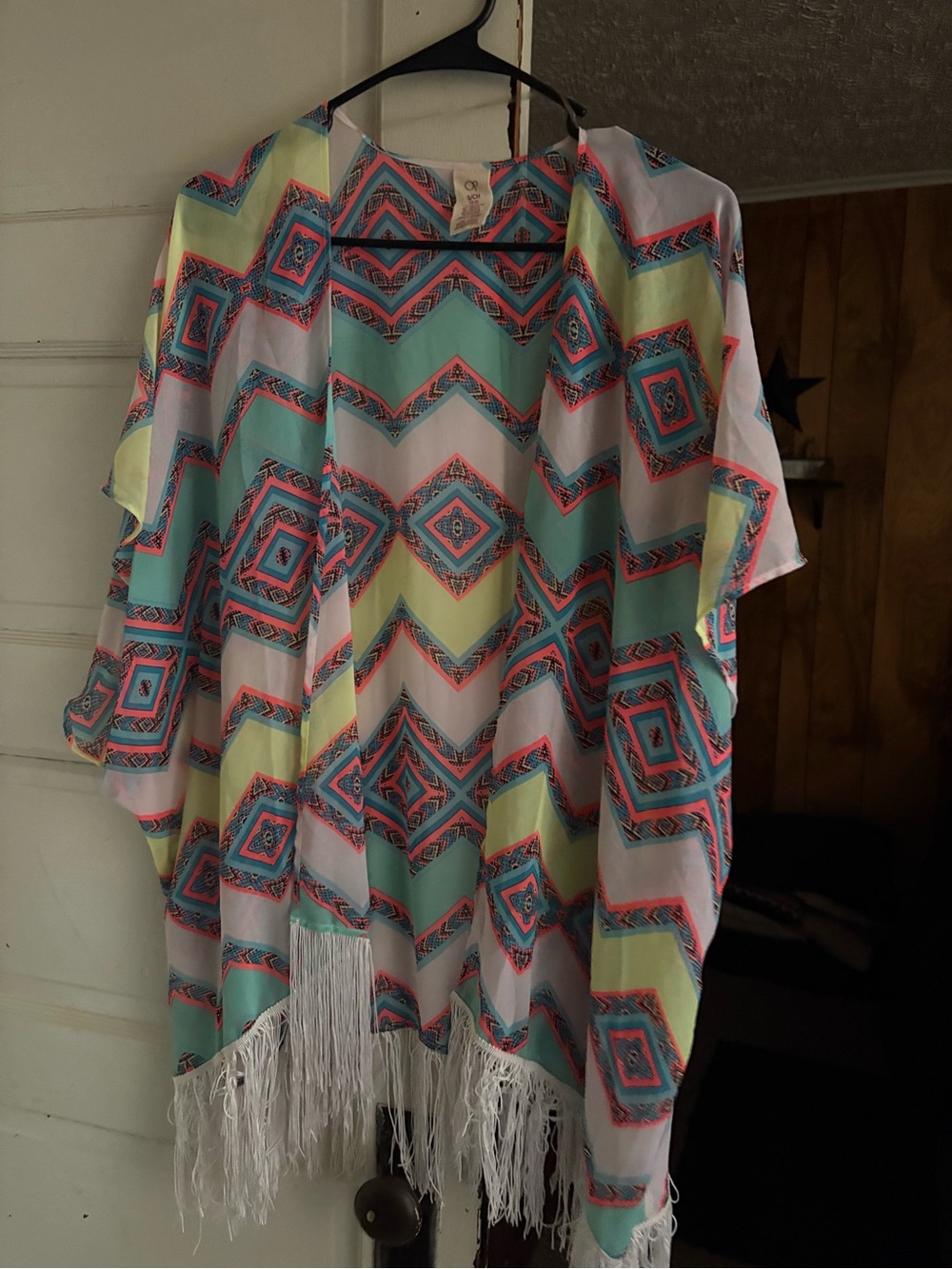 Lightweight Aztec Fringe Swim Coverup - Mint/Coral
